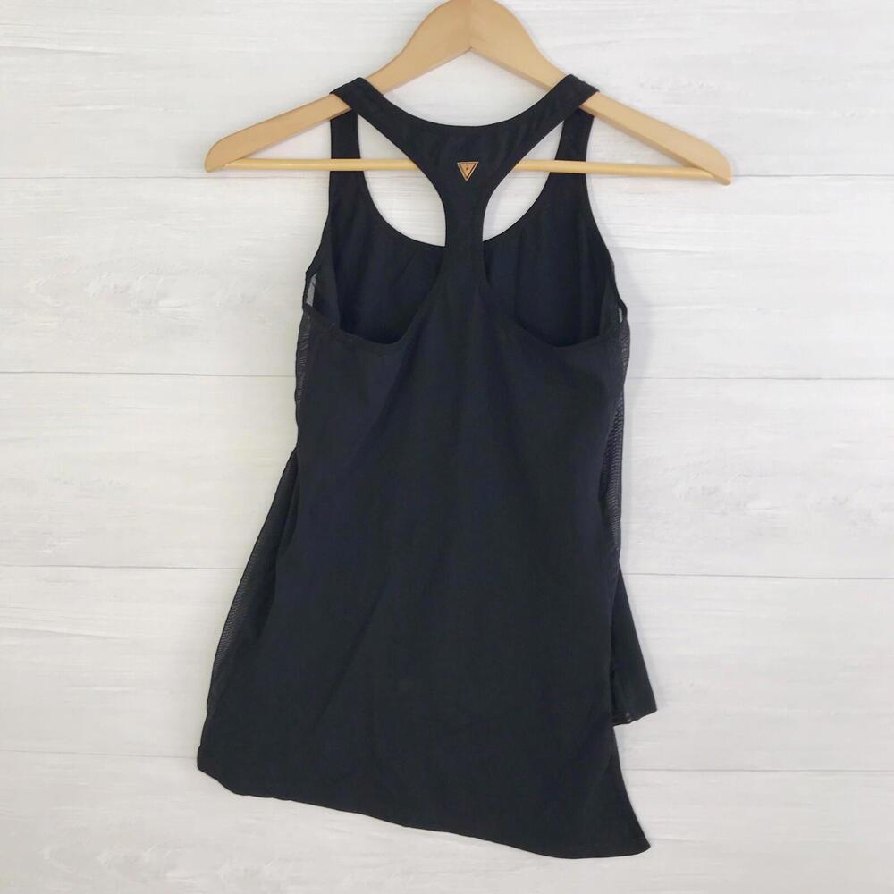 Yogasmoga - Black Aurum racerback asymmetrical tank sheer mesh sides, sz 8